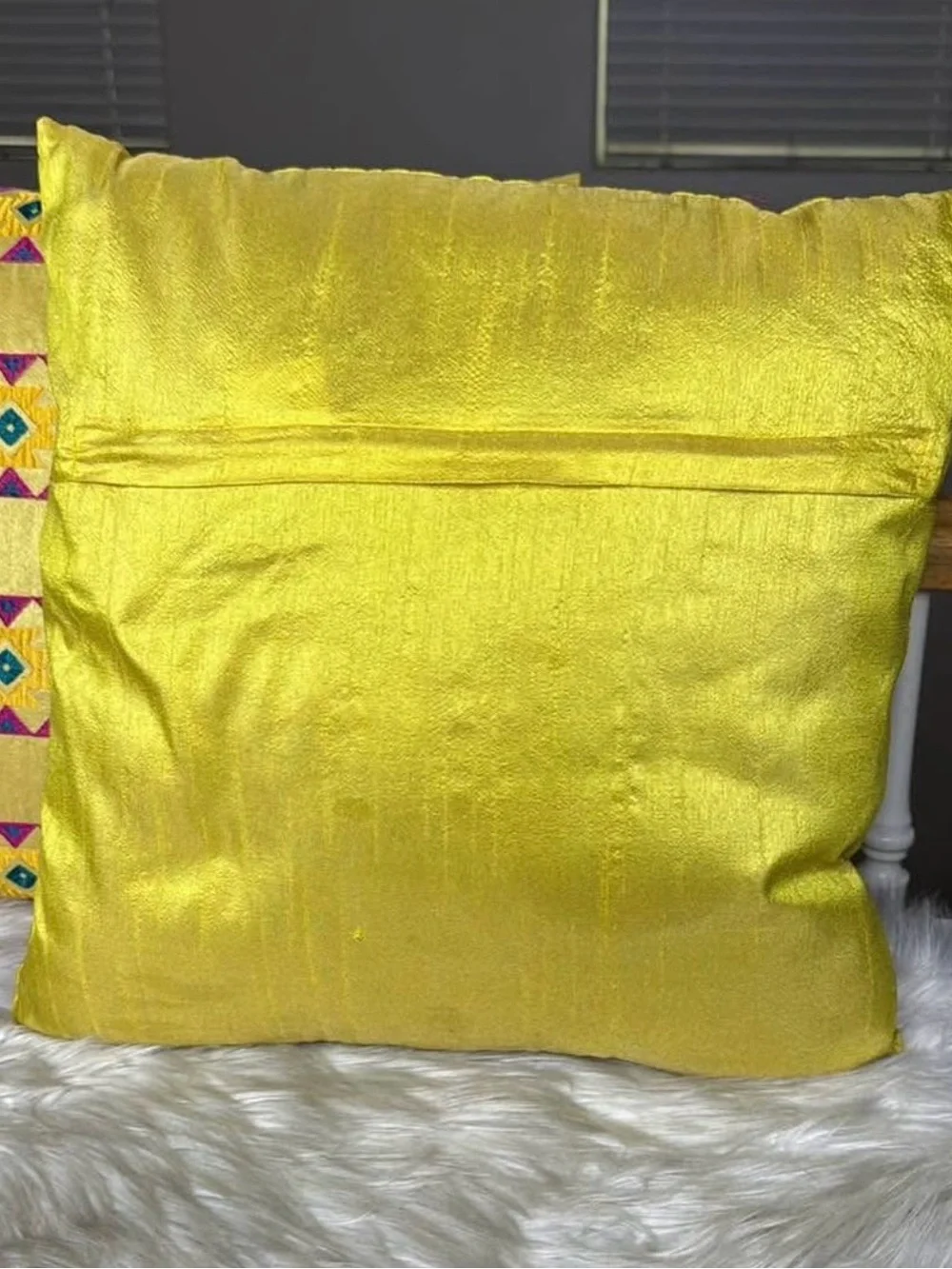 Embroidered Yellow Geometric Accent Pillow - Set of 2